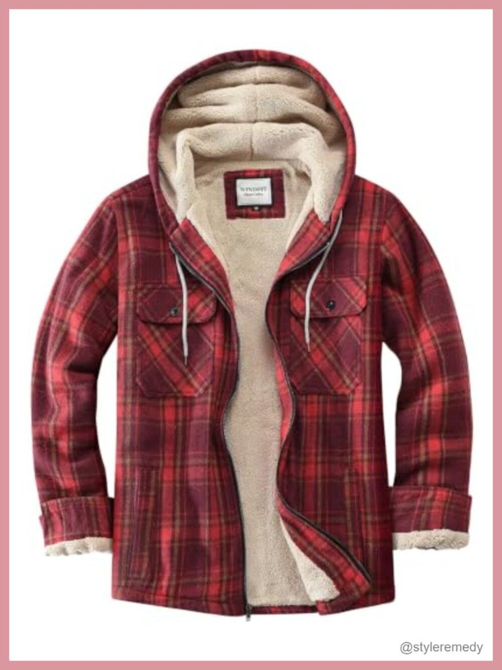 Full Zip Fleece Flannel Jacket Plaid Sherpa Lined Hooded Shacket